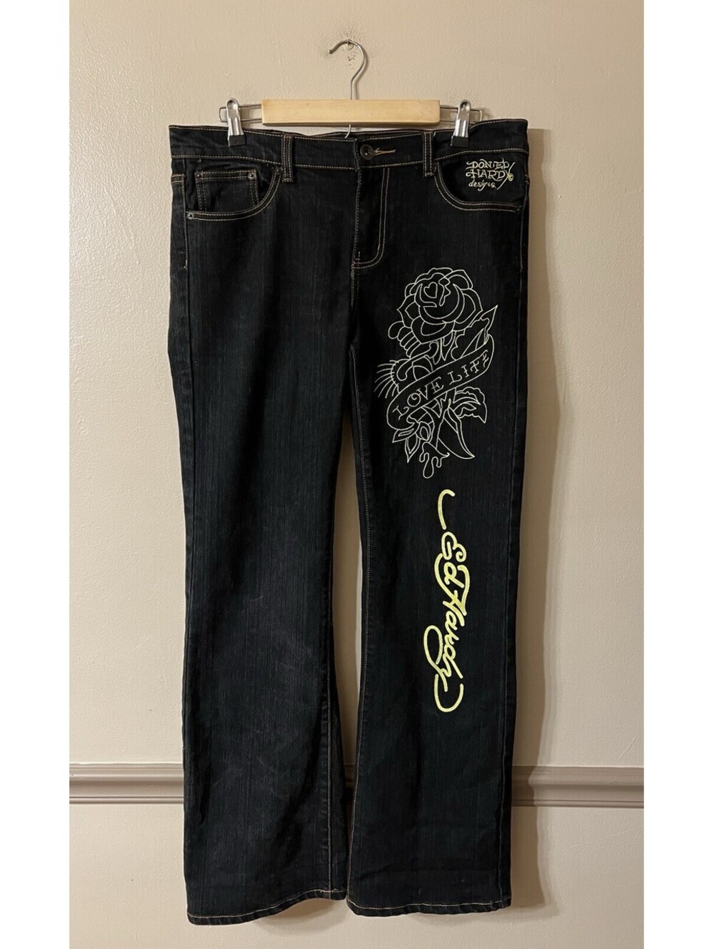 Ed Hardy By Christian Audigier Womens Jeans Size 15/16 Embroidered Y2K